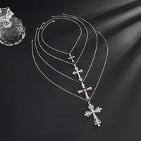 Thumbnail for Chic 4pcs Rhinestone Pearl Inlaid Cross Pendant Necklace Set - ArtGalleryZen