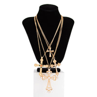 Thumbnail for Chic 4pcs Rhinestone Pearl Inlaid Cross Pendant Necklace Set - ArtGalleryZen