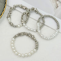 Thumbnail for Chic 4pcs Silver Tone Irregular Pearl Beaded Chain Bracelet Set - ArtGalleryZen