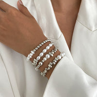 Thumbnail for Chic 4pcs Silver Tone Irregular Pearl Beaded Chain Bracelet Set - ArtGalleryZen