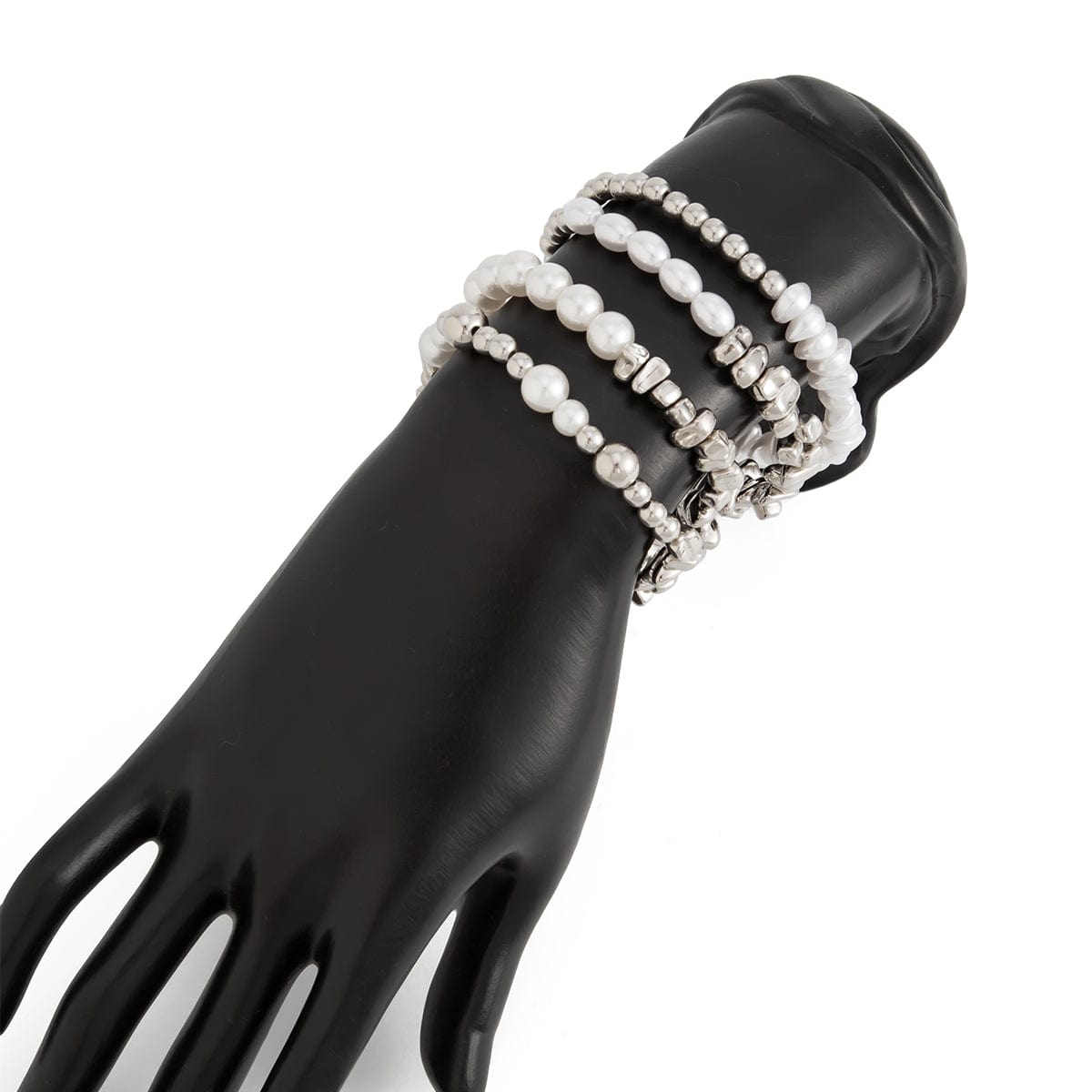 Chic 4pcs Silver Tone Irregular Pearl Beaded Chain Bracelet Set - ArtGalleryZen