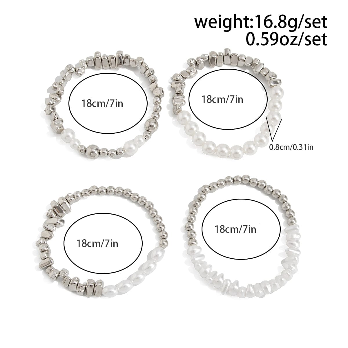 Chic 4pcs Silver Tone Irregular Pearl Beaded Chain Bracelet Set - ArtGalleryZen
