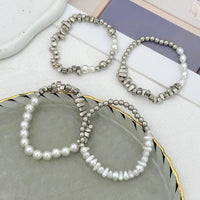 Thumbnail for Chic 4pcs Silver Tone Irregular Pearl Beaded Chain Bracelet Set - ArtGalleryZen
