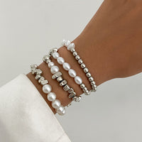 Thumbnail for Chic 4pcs Silver Tone Irregular Pearl Beaded Chain Bracelet Set - ArtGalleryZen