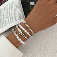 Thumbnail for Chic 4pcs Silver Tone Irregular Pearl Beaded Chain Bracelet Set - ArtGalleryZen