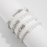 Thumbnail for Chic 4pcs Silver Tone Irregular Pearl Beaded Chain Bracelet Set - ArtGalleryZen