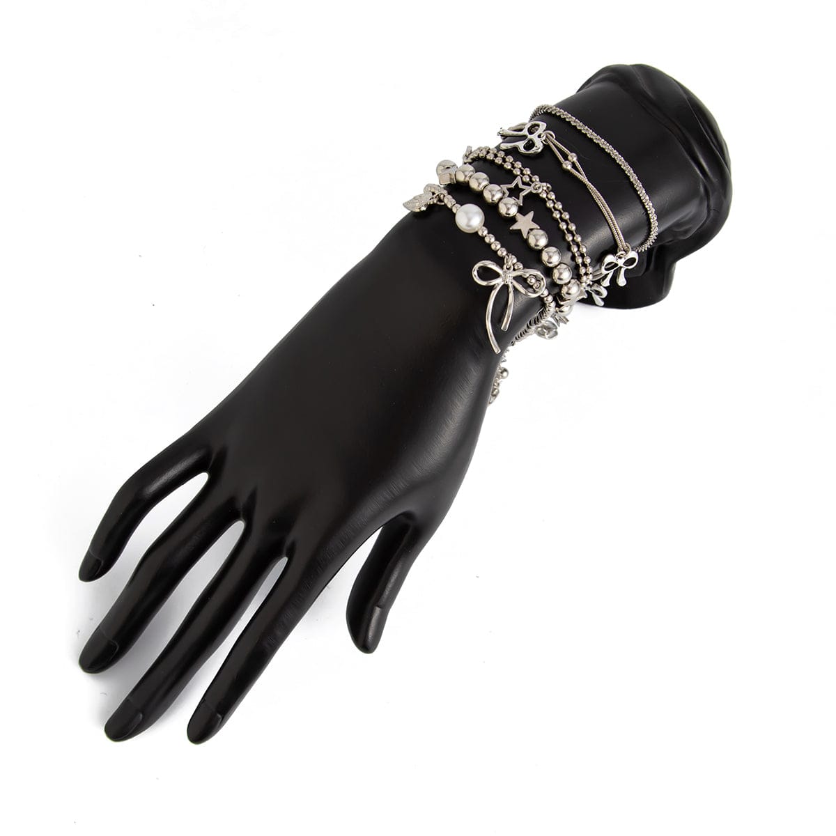 Chic 5pcs Bow Star Heart Tassel Pearl Ball Chain Bracelet Set - ArtGalleryZen