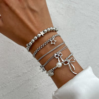 Thumbnail for Chic 5pcs Bow Star Heart Tassel Pearl Ball Chain Bracelet Set - ArtGalleryZen