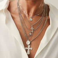 Thumbnail for Chic 5pcs Cross Round Disk Coconut Tree Pendant Necklace Set - ArtGalleryZen