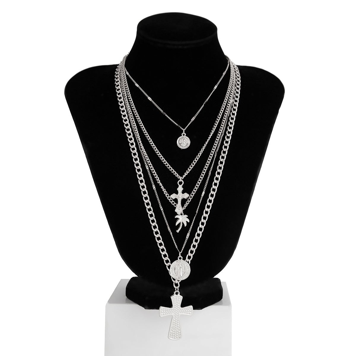 Chic 5pcs Cross Round Disk Coconut Tree Pendant Necklace Set - ArtGalleryZen