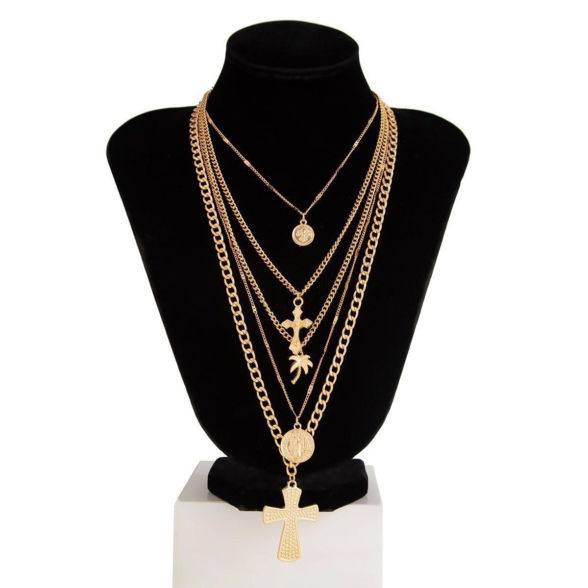 Chic 5pcs Cross Round Disk Coconut Tree Pendant Necklace Set - ArtGalleryZen