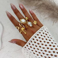 Thumbnail for Chic 5pcs Irregualr Pearl Inlaid Waterdrop Ring Set - ArtGalleryZen