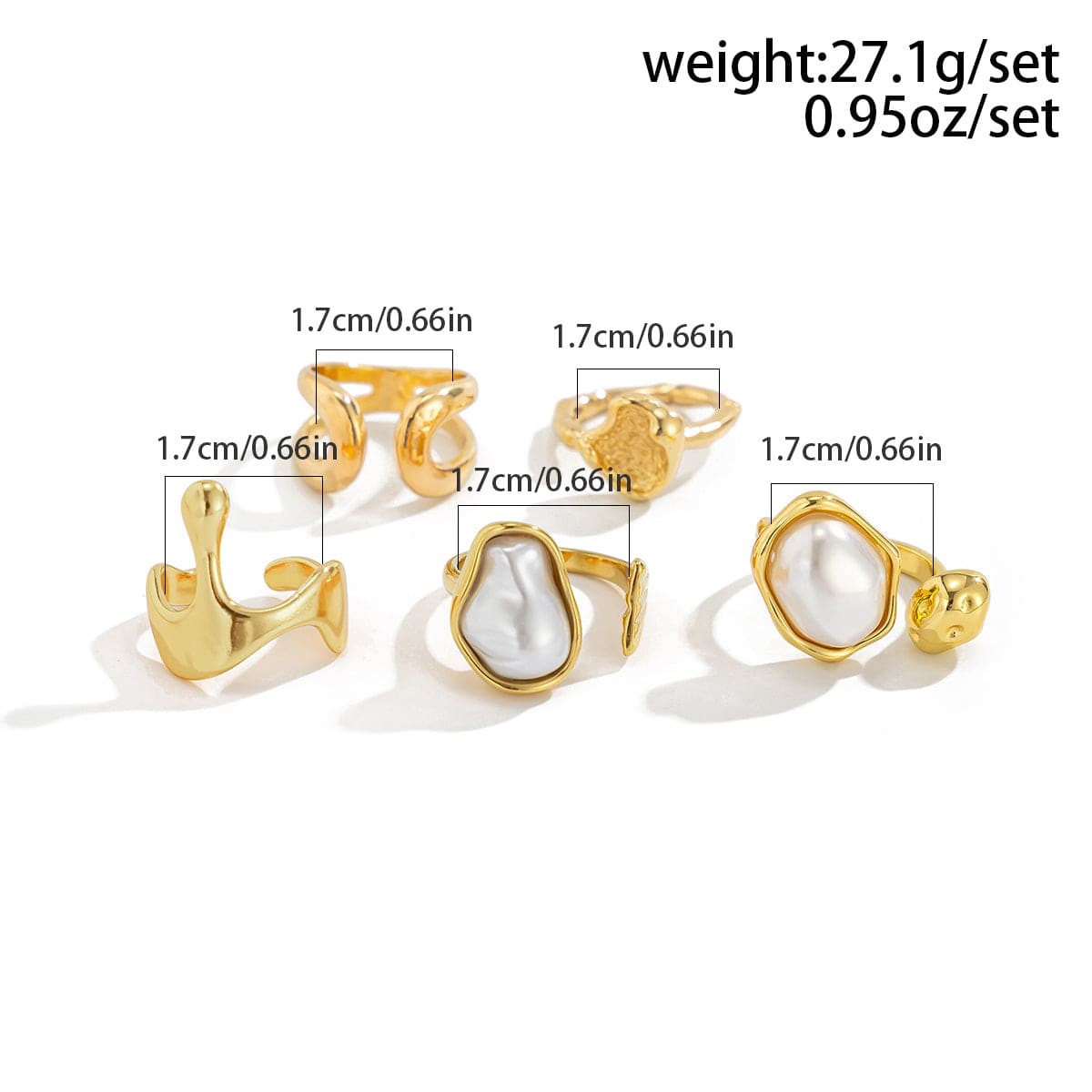 Chic 5pcs Irregualr Pearl Inlaid Waterdrop Ring Set - ArtGalleryZen