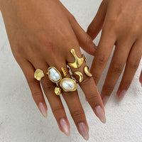 Thumbnail for Chic 5pcs Irregualr Pearl Inlaid Waterdrop Ring Set - ArtGalleryZen