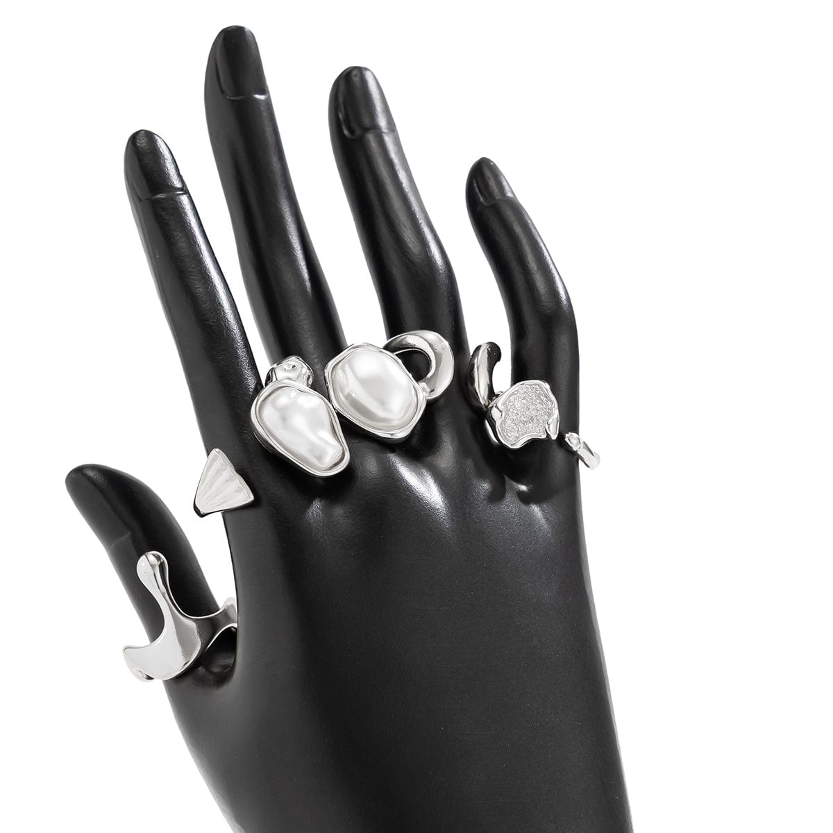 Chic 5pcs Irregualr Pearl Inlaid Waterdrop Ring Set - ArtGalleryZen