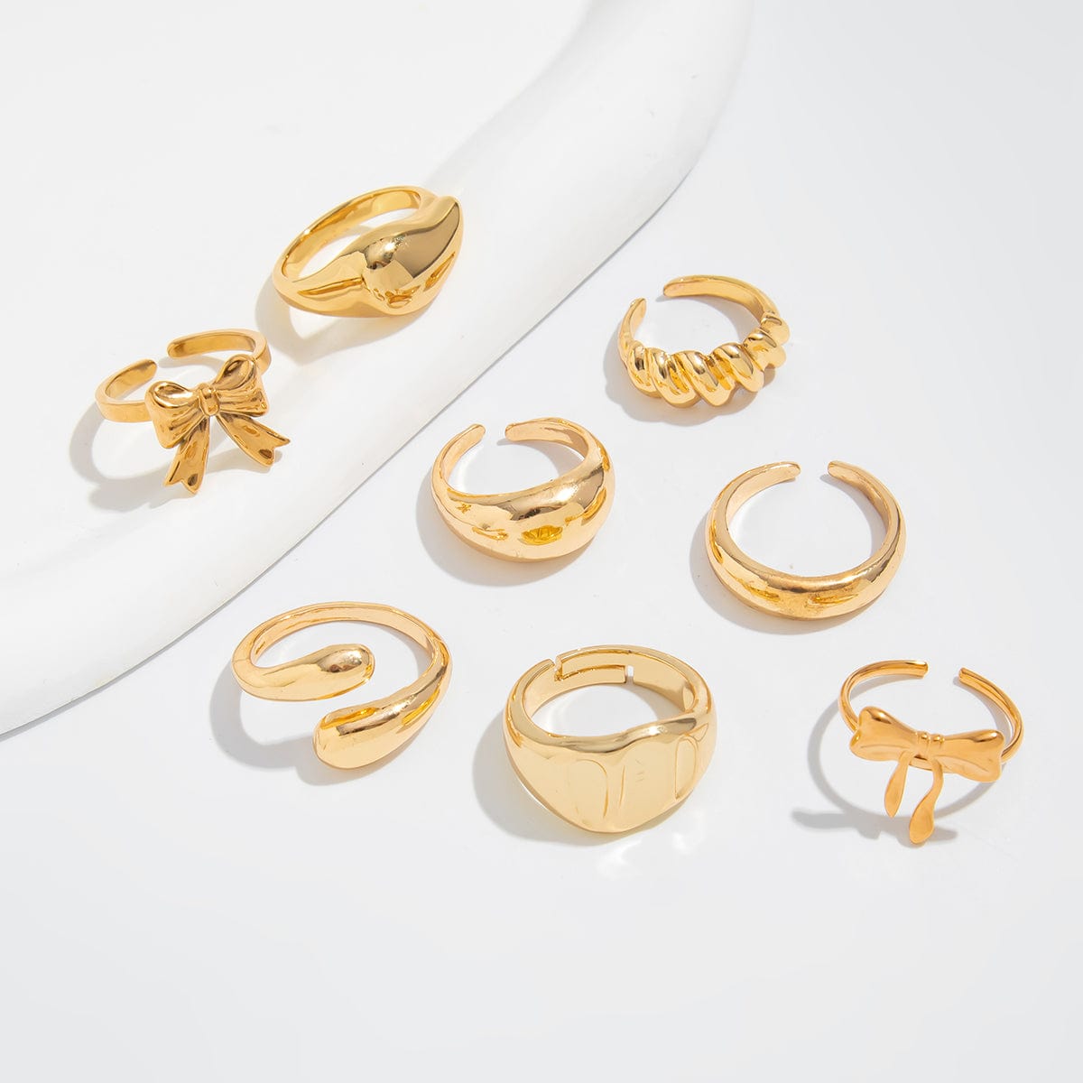 Chic 8pcs Bowknot Glossy Waterdrop Open Ring Set - ArtGalleryZen