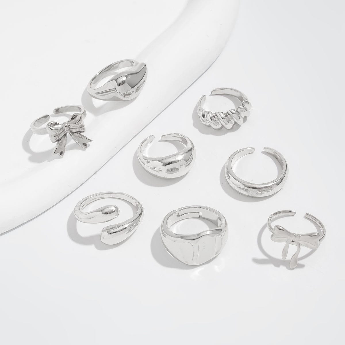Chic 8pcs Bowknot Glossy Waterdrop Open Ring Set - ArtGalleryZen