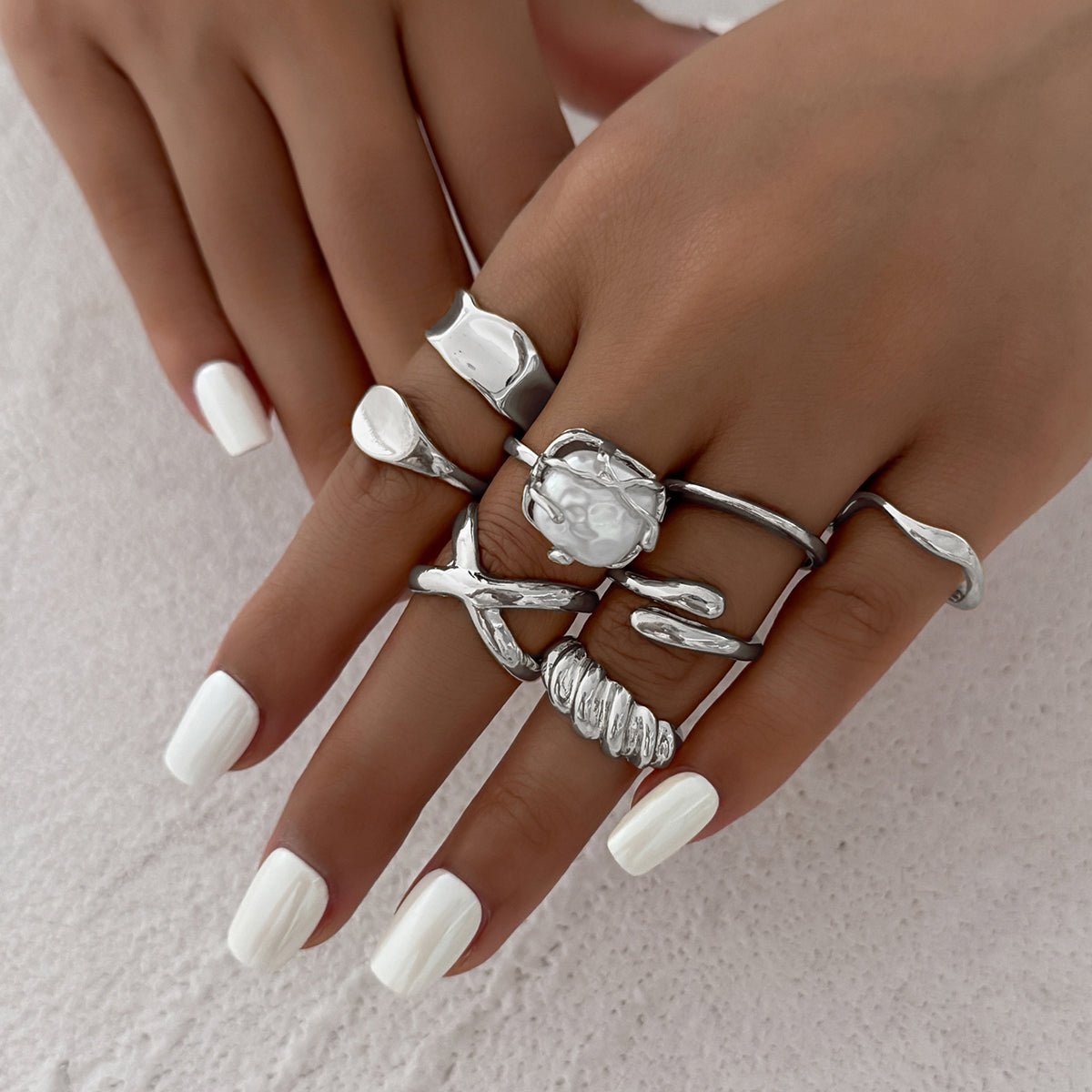 Chic 8pcs Pearl Waterdrop Cross Twisted Ring Set - ArtGalleryZen