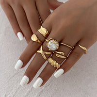 Thumbnail for Chic 8pcs Pearl Waterdrop Cross Twisted Ring Set - ArtGalleryZen