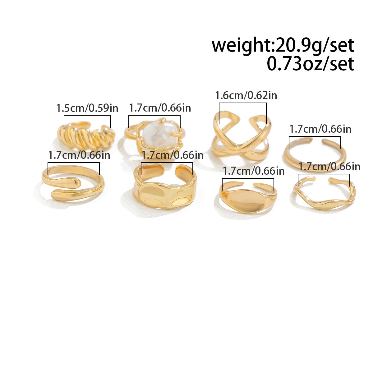 Chic 8pcs Pearl Waterdrop Cross Twisted Ring Set - ArtGalleryZen
