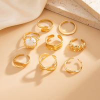Thumbnail for Chic 8pcs Pearl Waterdrop Cross Twisted Ring Set - ArtGalleryZen