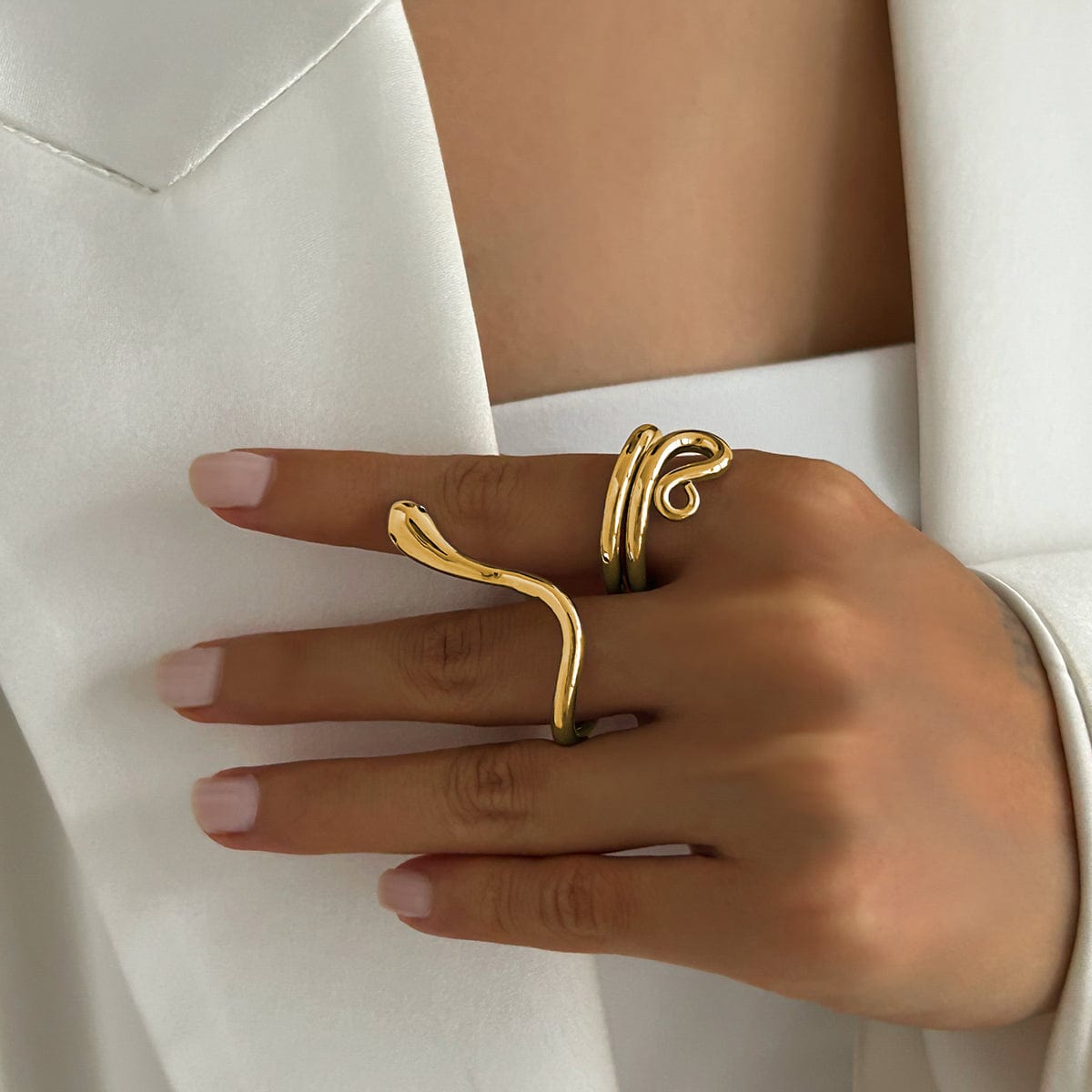 Chic Abstract Flow Waterdrop Double Finger Ring