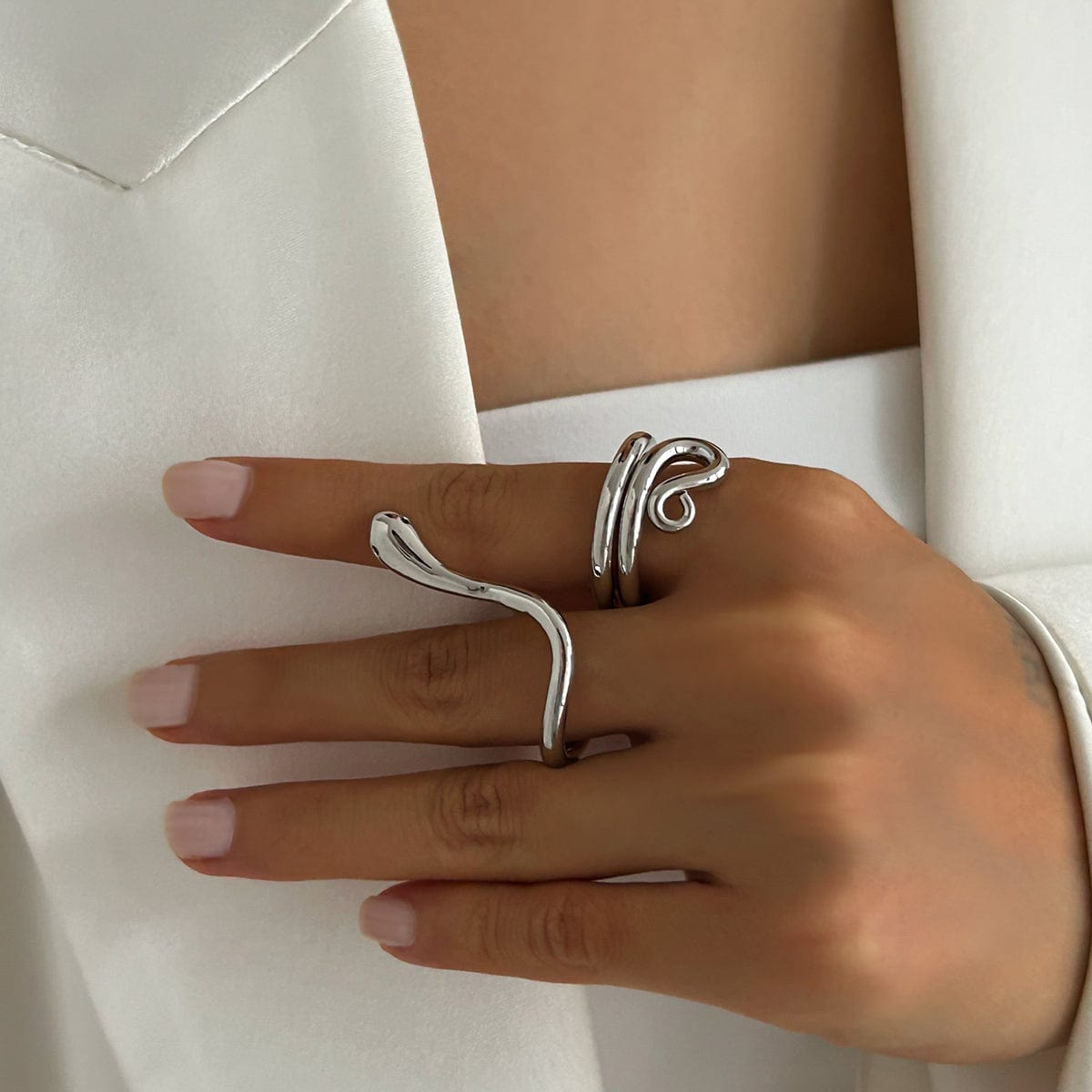 Chic Abstract Flow Waterdrop Double Finger Ring