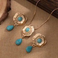 Thumbnail for Chic Abstract Flower Turquoise Pendant Necklace Earrings Set