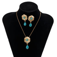 Thumbnail for Chic Abstract Flower Turquoise Pendant Necklace Earrings Set