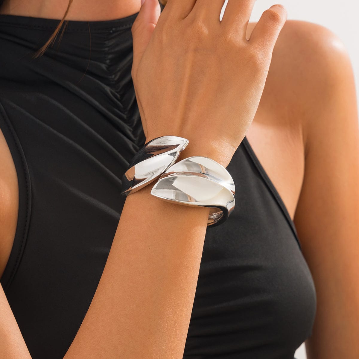 Chic Abstract Leaf Wide Cuff Bangle Bracelet - ArtGalleryZen