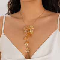 Thumbnail for Chic Abstract Rhinestone Inlaid Floral Tassel Necklace