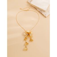 Thumbnail for Chic Abstract Rhinestone Inlaid Floral Tassel Necklace