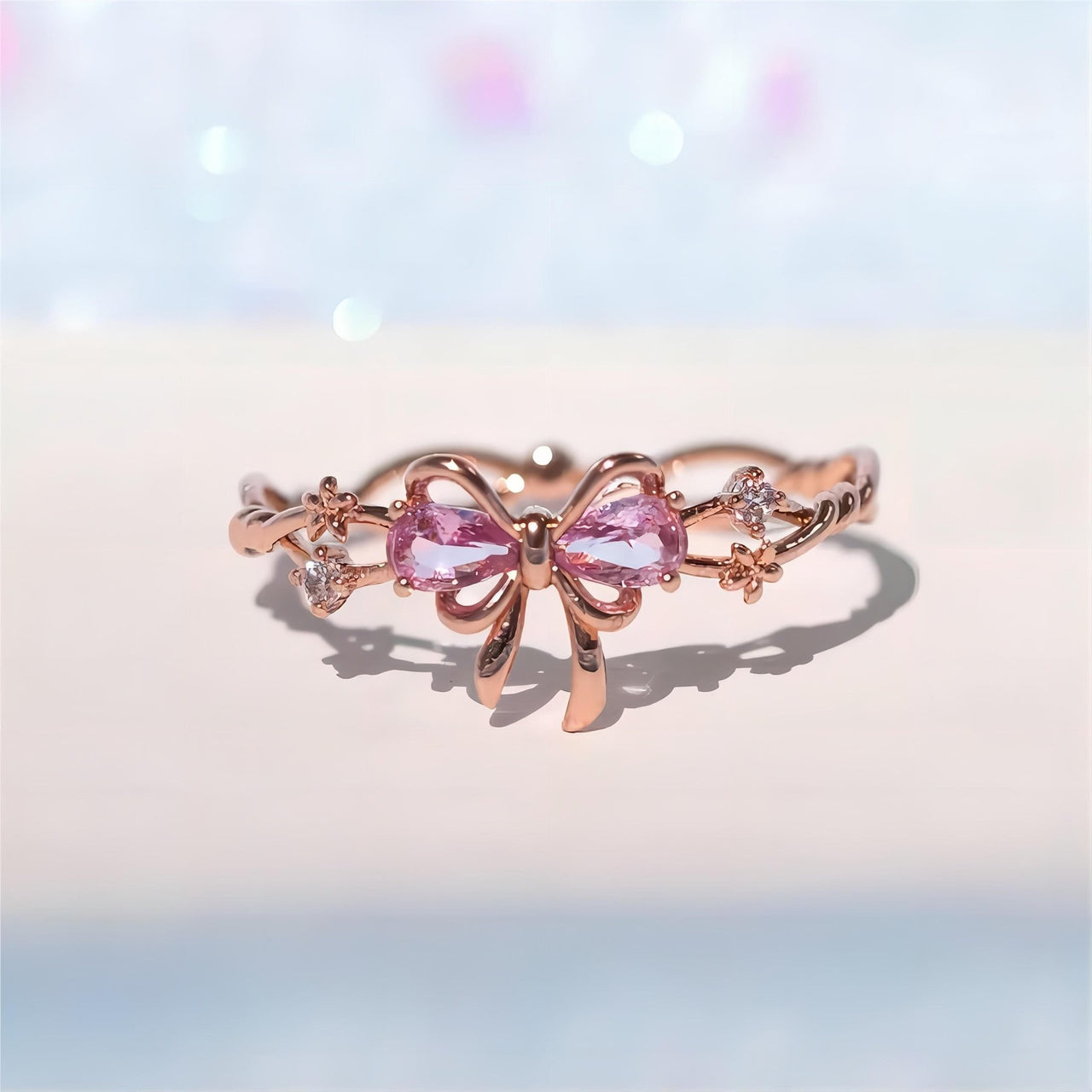 Chic Adjustable Crystal Floral Bowknot Ribbon Ring - ArtGalleryZen