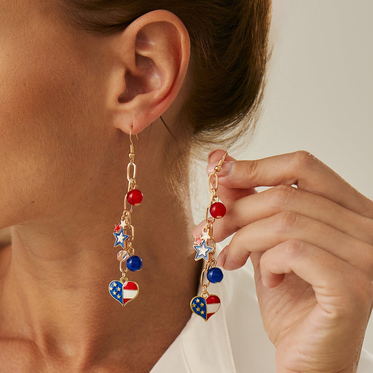 Chic American Flag Element Heart Star Pendant Necklace Bracelet Earrings - ArtGalleryZen