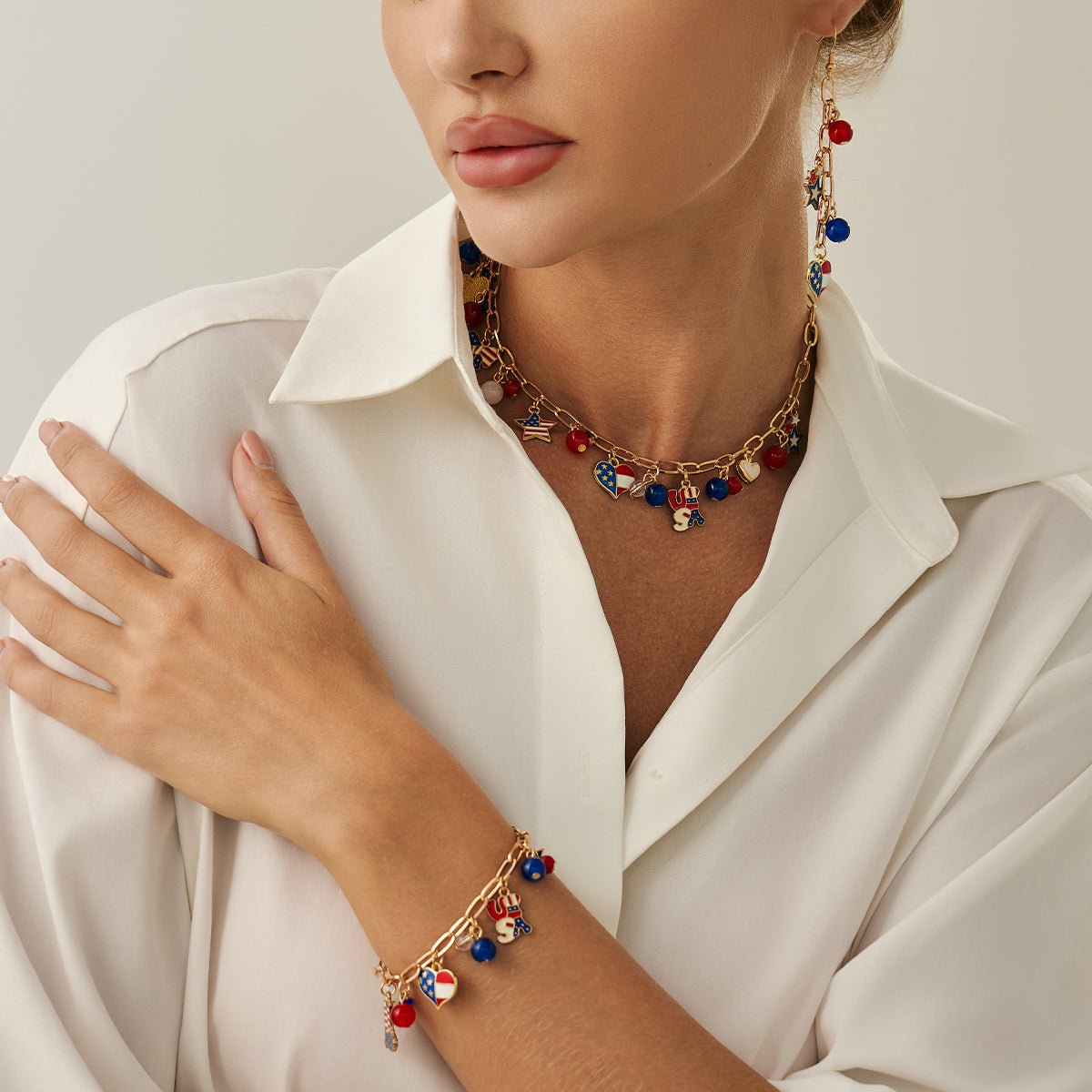 Chic American Flag Element Heart Star Pendant Necklace Bracelet Earrings - ArtGalleryZen