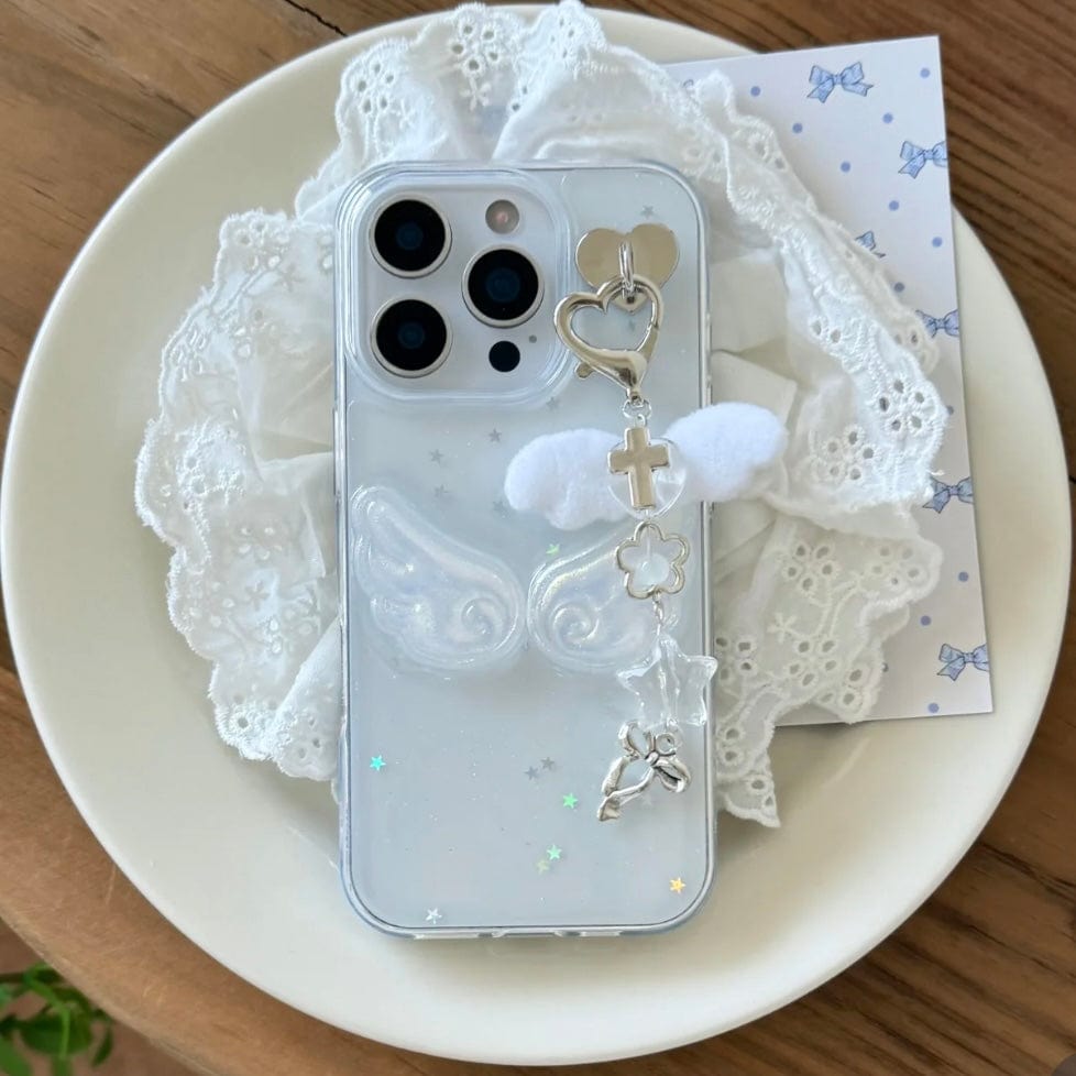 Chic Angel Wing Star Sequin iPhone Case With Charm - ArtGalleryZen