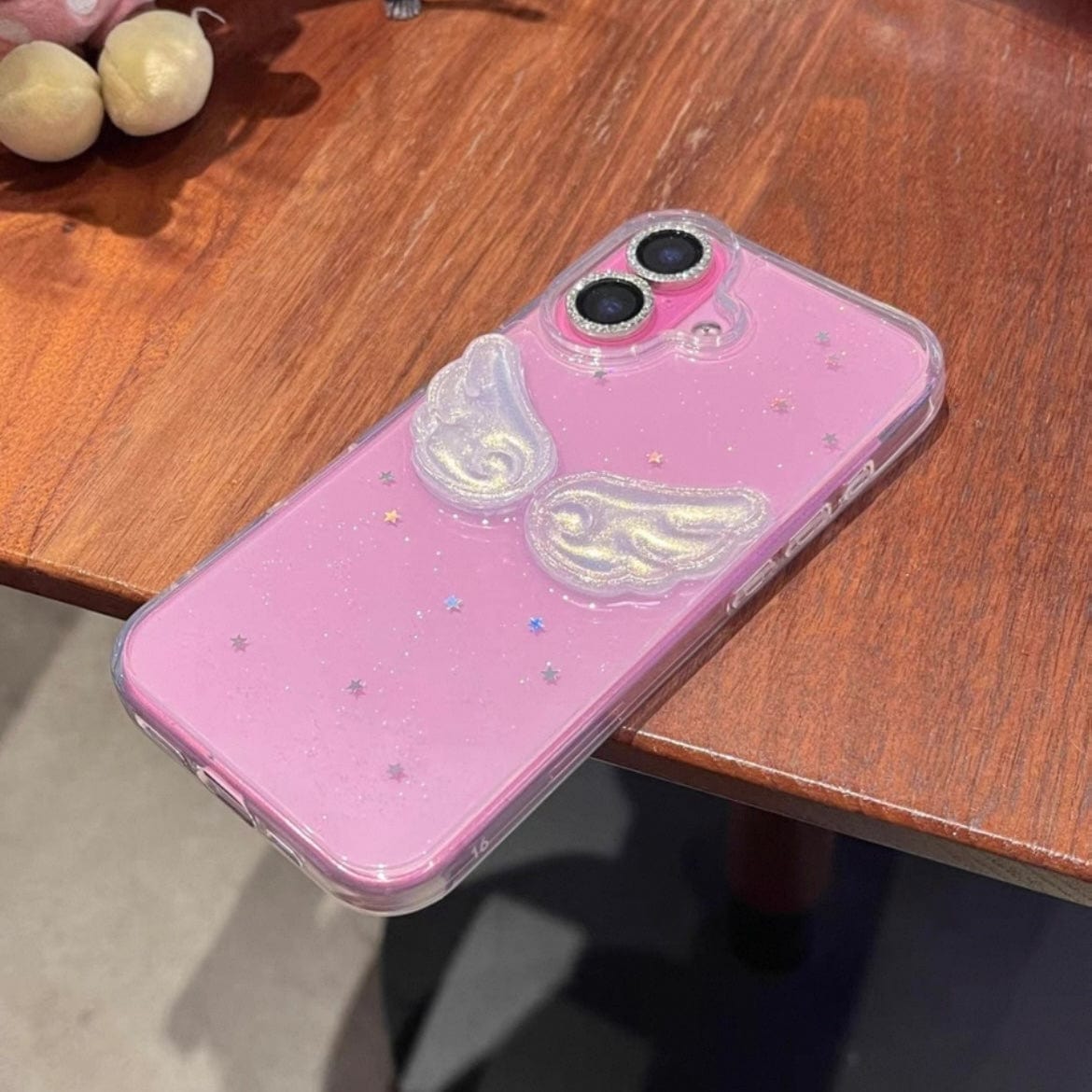 Chic Angel Wing Star Sequin iPhone Case With Charm - ArtGalleryZen