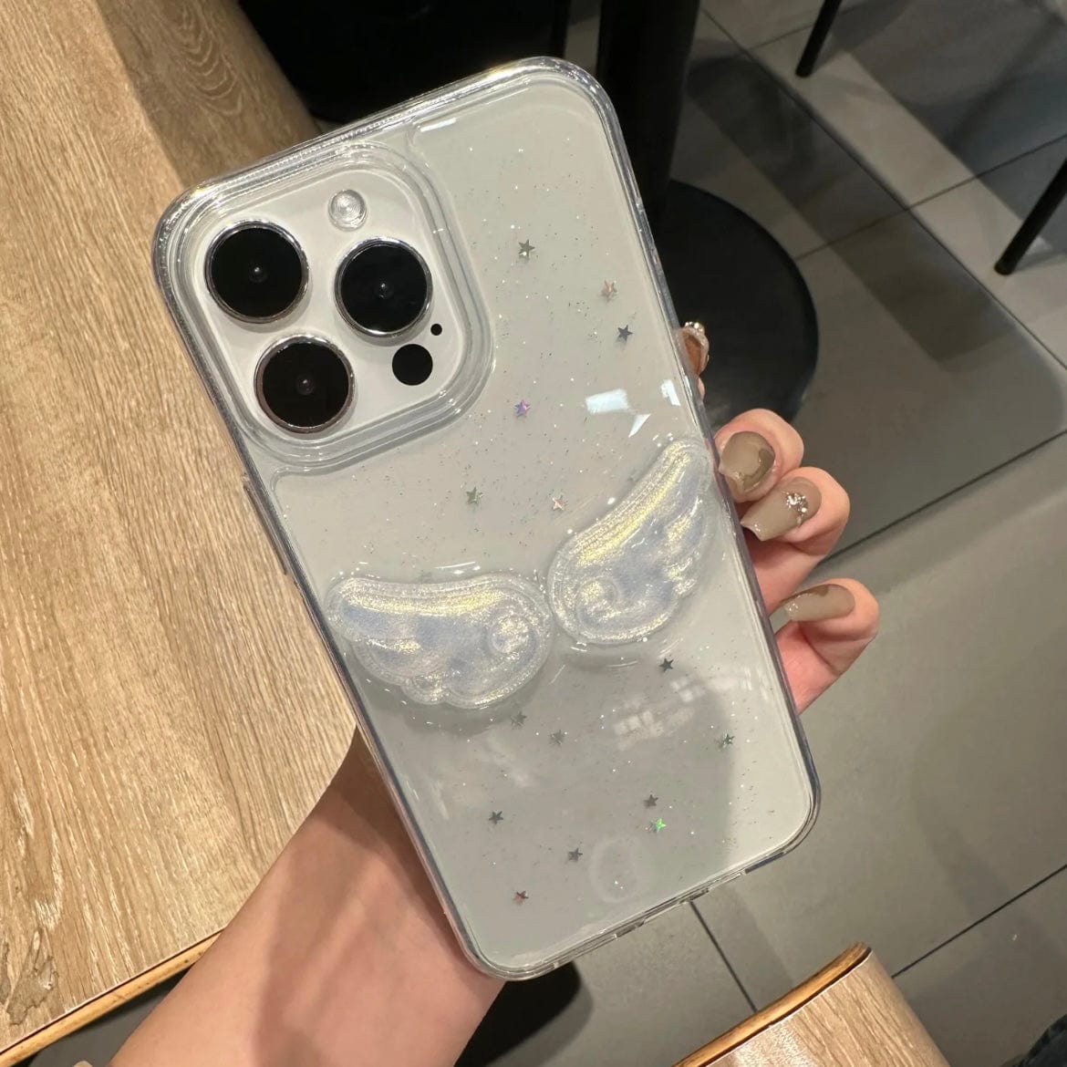 Chic Angel Wing Star Sequin iPhone Case With Charm - ArtGalleryZen