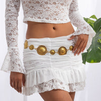 Thumbnail for Chic Antique Gold Silver Tone Floral Round Disk Waist Chain - ArtGalleryZen