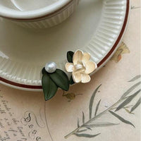 Thumbnail for Chic Asymmetric Enamel Gardenia Flower Pearl Earrings