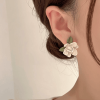 Thumbnail for Chic Asymmetric Enamel Gardenia Flower Pearl Earrings