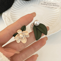 Thumbnail for Chic Asymmetric Enamel Gardenia Flower Pearl Earrings