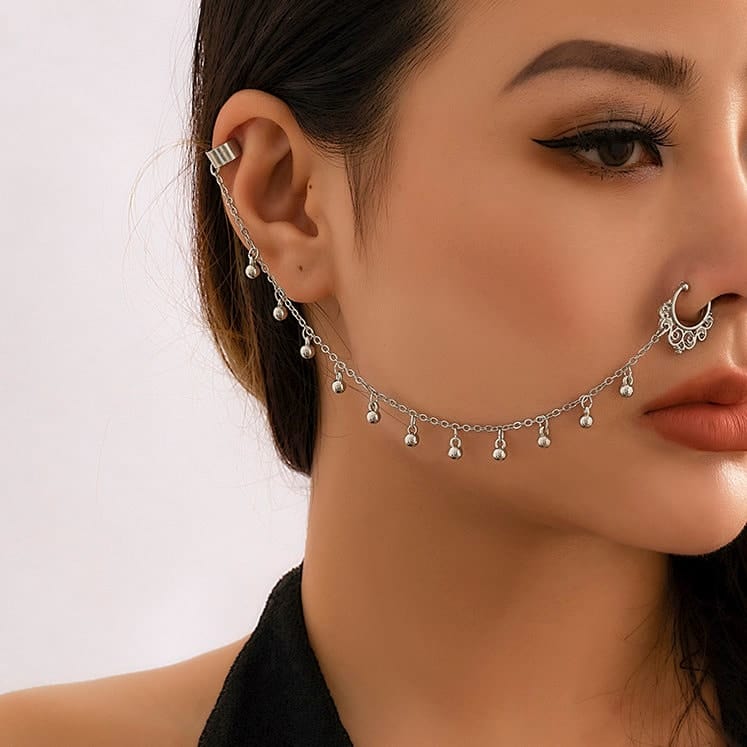 Chic Ball Tassel No Piercing Septum To Ear Chain - ArtGalleryZen