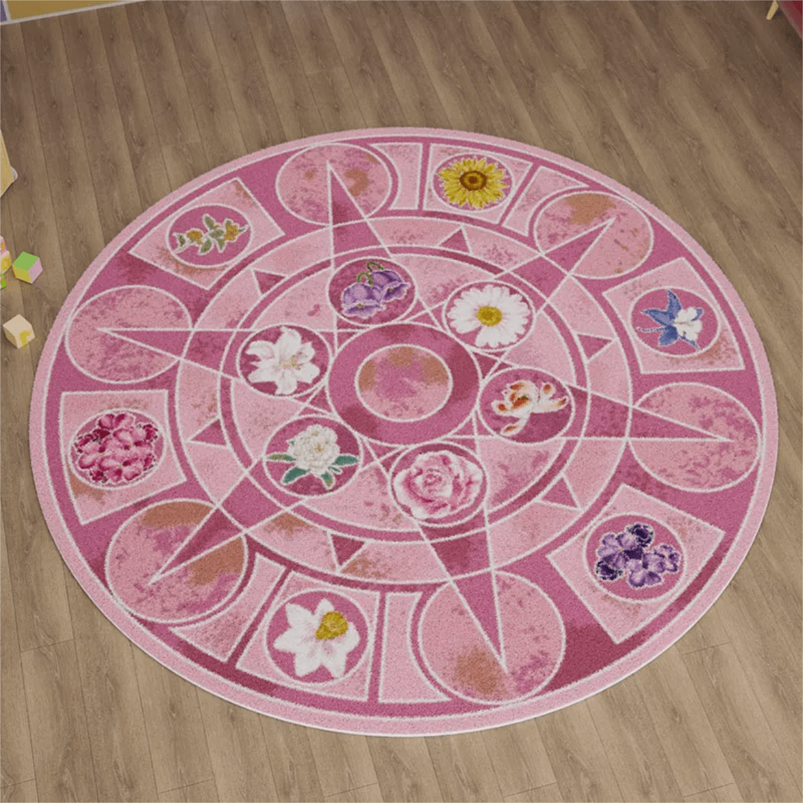 Chic Barbie 12 Dancing Princesses Floral Round Plush Rug Carpet - ArtGalleryZen
