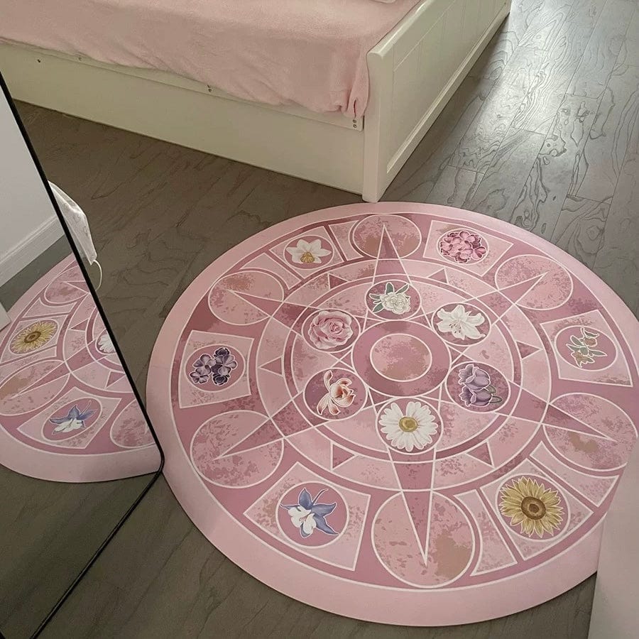 Chic Barbie 12 Dancing Princesses Floral Round Plush Rug Carpet - ArtGalleryZen