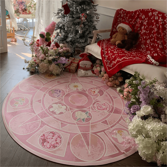 Chic Barbie 12 Dancing Princesses Floral Round Plush Rug Carpet - ArtGalleryZen
