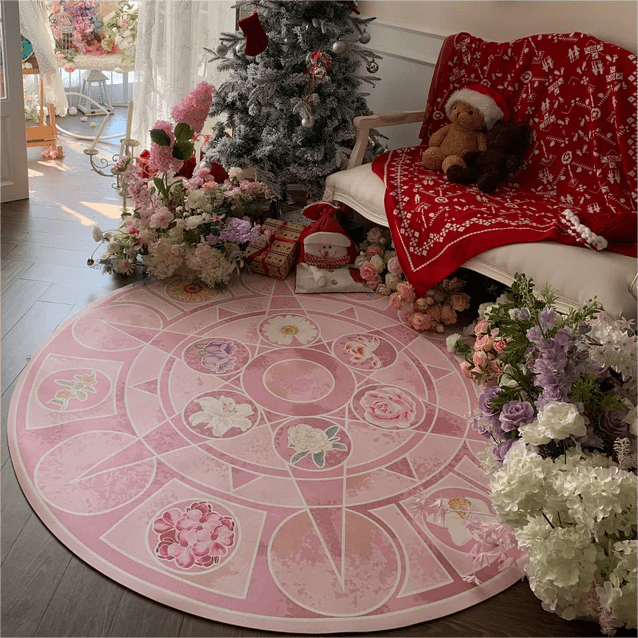 Chic Barbie 12 Dancing Princesses Floral Round Plush Rug Carpet