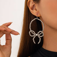 Thumbnail for Chic Beaded Bowknot Dangle Hoop Earrings - ArtGalleryZen