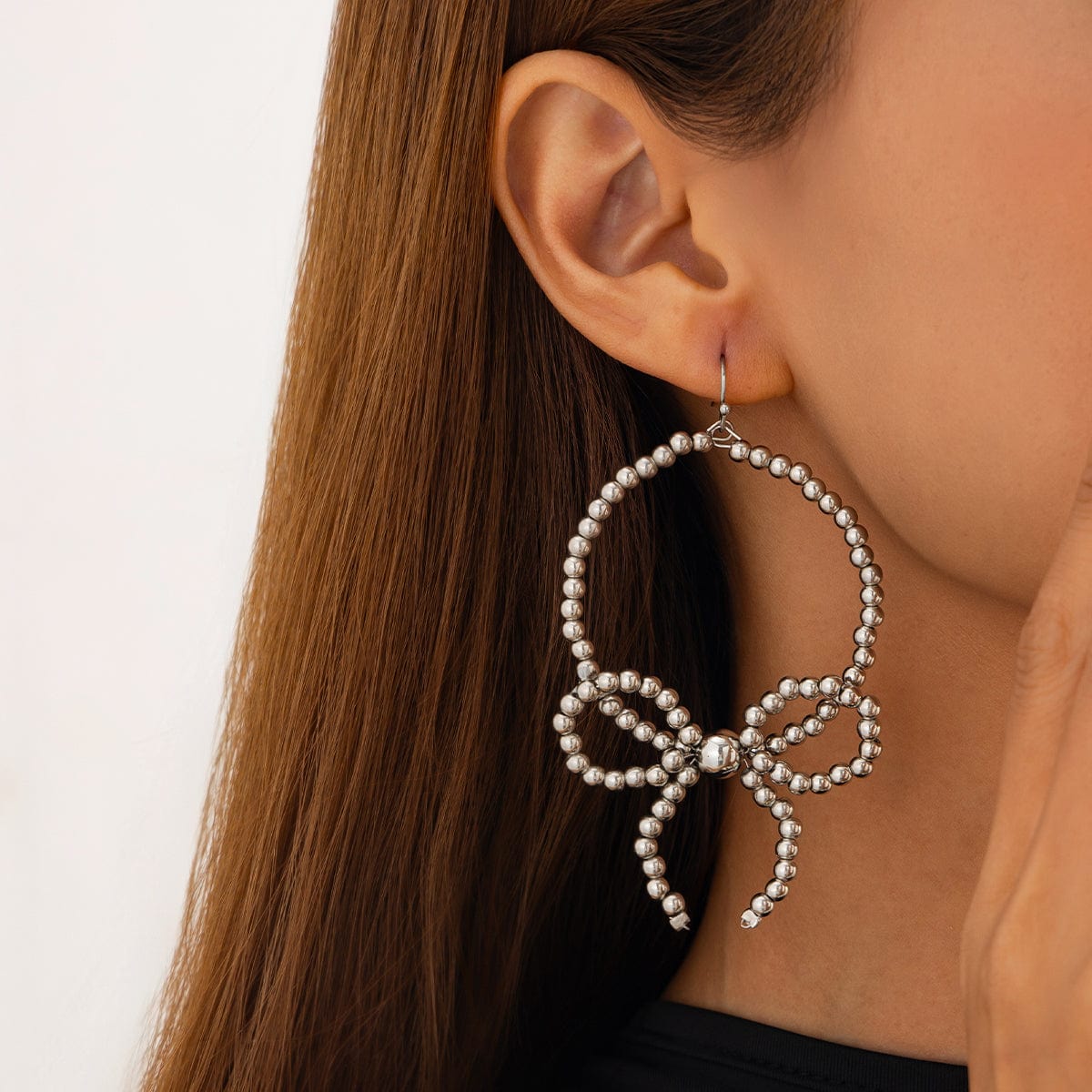 Chic Beaded Bowknot Dangle Hoop Earrings - ArtGalleryZen