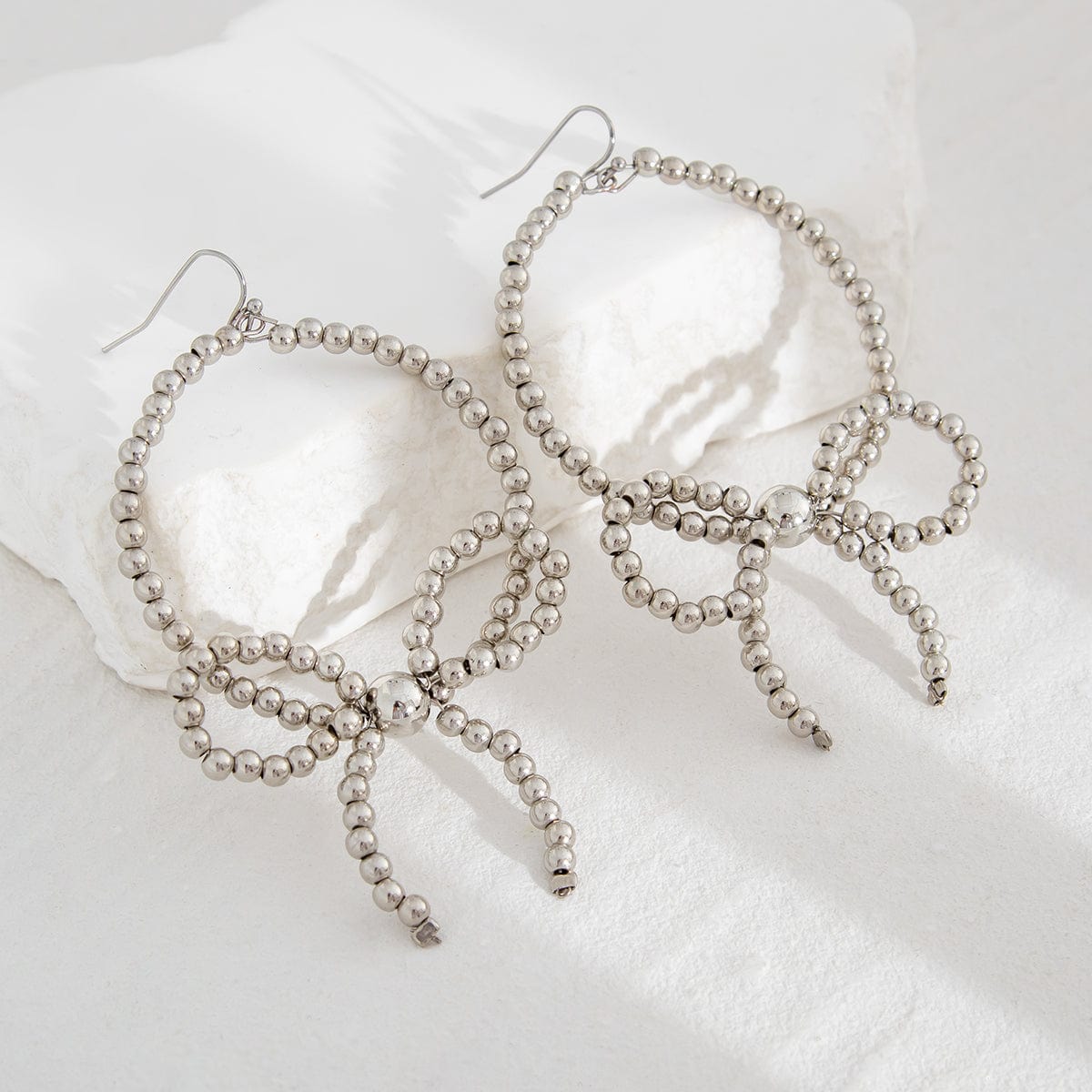 Chic Beaded Bowknot Dangle Hoop Earrings - ArtGalleryZen